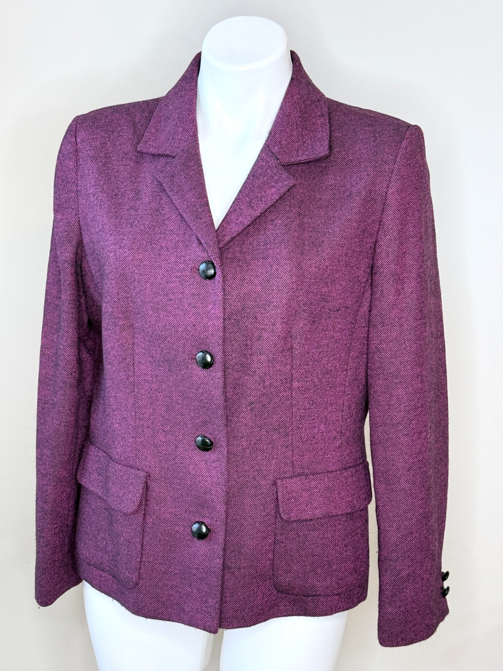 Nordstrom Black & Hot Pink Tweed Blazer Lined w/Pockets Size Petite 12